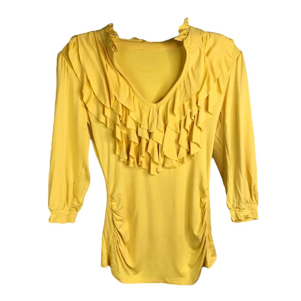 Arden B. Blouse Womens S Yellow Cut Out Ruffles Y2K Boho Festival 3/4 Sleeve‎